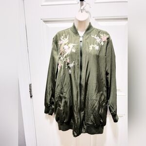 Atmosphere Floral Embroidered Green Bomber Jacket Sz 8
